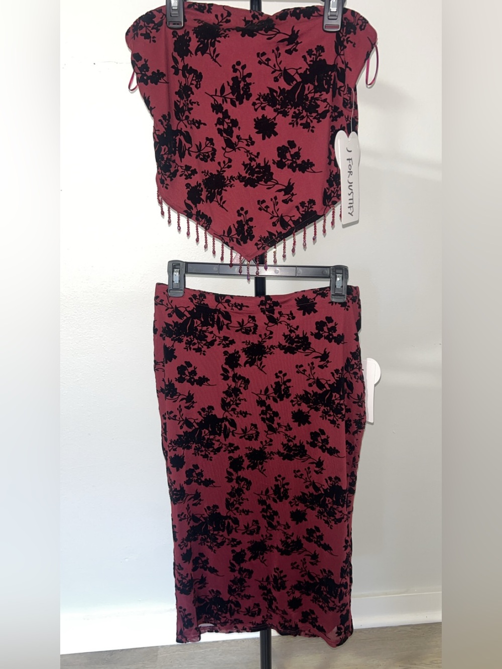 J for Justify Burgundy and Black Floral Pencil Skirt Set